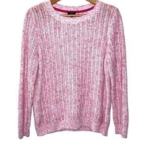 Talbots Coastal Soft Lightweight Soft Pink and  White Open Knit Sweater LRG P